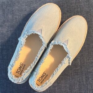 Toms Blue Frayed Canvas Slip-Ons